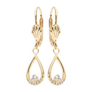 Boucles d'oreilles pendantes en plaqué or forme goutte avec oxydes blancs sertis et fermoir poussett