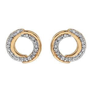 Boucles d’oreilles en plaqué or bicolore cercle oxydes blancs sertis
