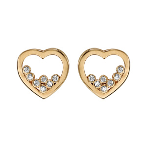 Boucles d'oreilles en plaqué or cœur évidé avec 7 oxydes blancs sertis et fermoir poussette
