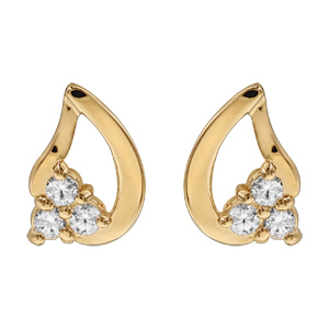 Boucles d'oreilles en plaqué or goutte 3 oxydes blancs sertis et fermoir poussette