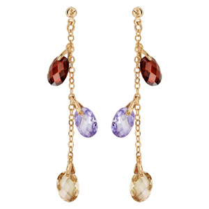 Boucles d’oreilles pendantes en plaqué or chaînette avec gouttes multicolores suspendue et fermoir poussette