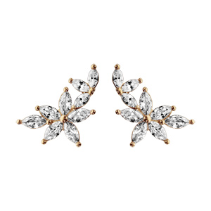 Boucles d’oreilles en plaqué or fleur ornée entièrement d’oxydes blancs sertis et fermoir poussette