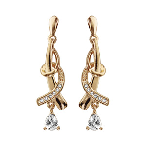 Boucles d’oreilles pendantes en plaqué or collection joaillerie 2 brins entrelacés avec oxyde blanc suspendu et fermoir poussette