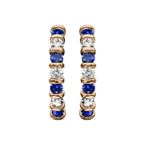 Créoles en plaqué or pavées de pierres bleu foncé