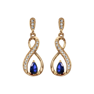 Boucles d’oreilles pendantes en plaqué or collection joaillerie torsade avec demi-rail d’oxydes blancs et oxyde bleu et fermoir poussette