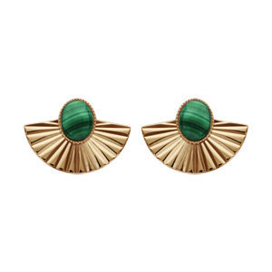 Boucles d’oreilles en plaqué or et pierre Malachite véritable avec drapé et fermoir poussette