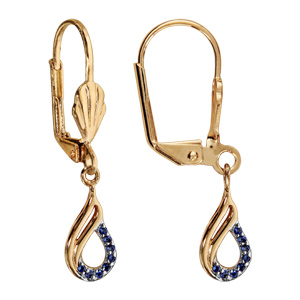 Boucles d’oreilles pendantes en plaqué or goutte demi-rail bleu foncé suspendue et fermoir dormeuse