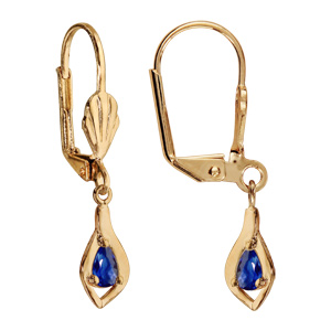 Boucles d’oreilles pendantes en plaqué or ovale suspendu avec oxyde bleu foncé et fermoir dormeuse