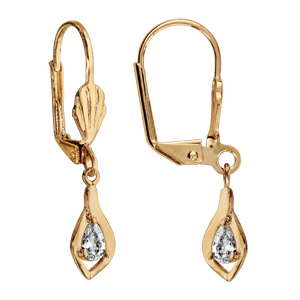 Boucles d'oreilles pendantes en plaqué or ovale suspendu avec oxyde blanc et fermoir dormeuse