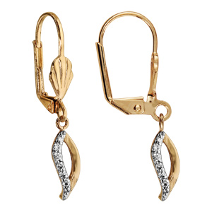 Boucles d’oreilles pendantes en plaqué or vague suspendue ornée d’oxydes blancs et fermoir dormeuse