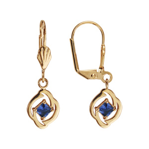 Boucles d’oreilles pendantes en plaqué or oxyde carré bleu foncé suspendu et fermoir dormeuse