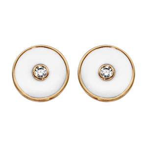Boucles d'oreilles en plaqué or ronde résine blanche avec 1 oxyde blanc serti clos et fermoir pousse