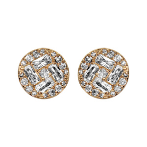 Boucles d'oreilles en plaqué or ronde pavées d'oxydes blancs sertis et fermoir poussette