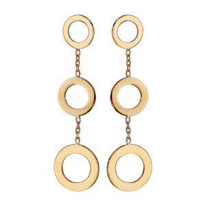 Boucles d’oreille pendantes en plaqué or 3 anneaux avec chaînette fermoir poussette