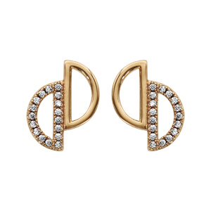 Boucles d’oreilles en plaqué or 2 demi cercles évidés oxydes blancs et fermoir poussette