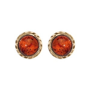 Boucles d’oreille en plaqué or avec pierre en ambre véritable cerclée et fermoir poussette