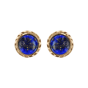 Boucles d'oreille en plaqué or avec pierre en Lapis Lazuli véritable cerclée et fermoir poussette