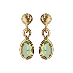 Boucles d’oreille pendantes en plaqué or avec navette vert foncé et fermoir poussette