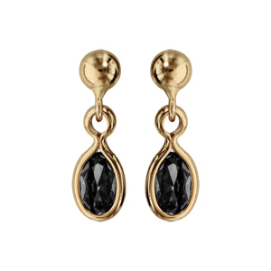 Boucles d’oreille pendantes en plaqué or avec navette noire et fermoir poussette