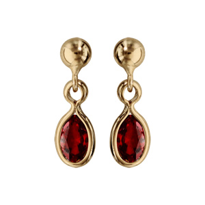 Boucles d’oreille pendantes en plaqué or avec navette rouge et fermoir poussette
