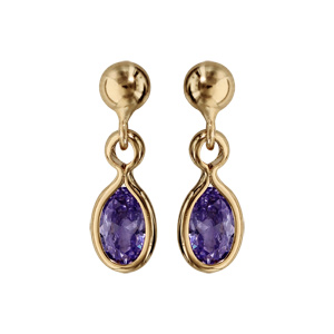 Boucles d’oreille pendantes en plaqué or avec navette violet foncé et fermoir poussette