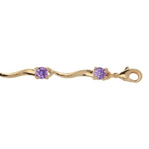 bracelet en plaqué or vague avec oxydes violettes 17+3cm