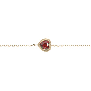 Bracelet en plaqué or chaîne avec coeur oxyde Grenat sertis clos 16+3cm