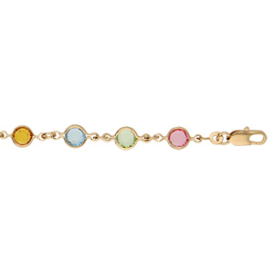 Bracelet en plaqué or tutti frutti rond maillons ornés oxydes multi couleurs pastels 16+3cm
