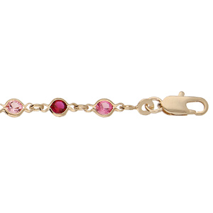 Bracelet en plaqué or tutti frutti maillons ornés oxydes roses 16+3cm