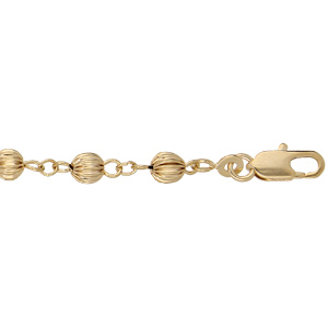Bracelet en plaqué or avec boules motifs rainurés longueur 17+3cm