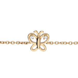 bracelet en plaqué or enfant chaîne avec papillon ajouré oxydes blancs 13+4cm