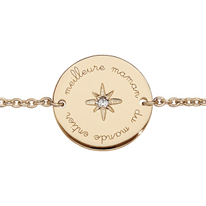 Bracelet en plaqué or chaîne avec plaque gravée meilleure maman du monde entier avec oxyde blanc ser