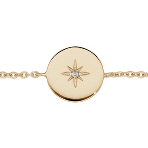 Bracelet en plaqué or chaîne et pastille avec etoile oxyde blanc serti 16+3cm