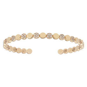Bracelet jonc en plaqué or motifs ronds lissses et oxydes blancs sertis