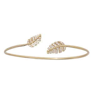 Bracelet jonc en plaqué or feuillage oxydes blancs sertis