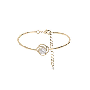 Bracelet en plaqué or semi rigide avec fleur oxyde blanc 16+2cm