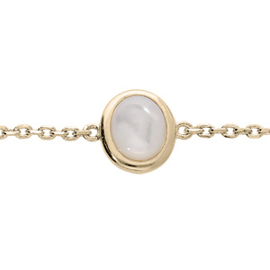 Bracelet en plaqué or chaîne avec Nacre véritable cerclée 16+3cm