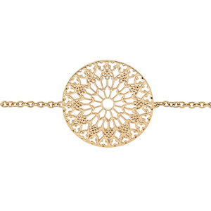 Bracelet en plaqué or chaîne avec pastille motif mandala ajouré 16+2cm