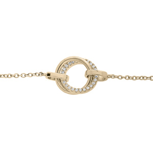 Bracelet en plaqué or chaîne avec double cercle lisse et scintillant oxydes blancs sertis 16+2cm