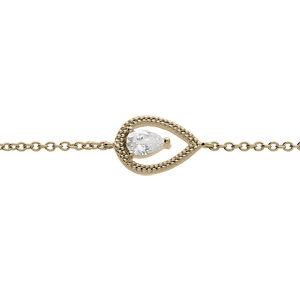 Bracelet en plaqué or chaîne avec goutte ajourée oxyde blanc serti 16+2cm