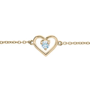 Bracelet en plaqué or chaîne avec coeur et oxyde bleu ciel 14+3cm