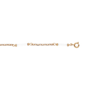 Bracelet en plaqué or chaîne avec tubes blancs 18cm