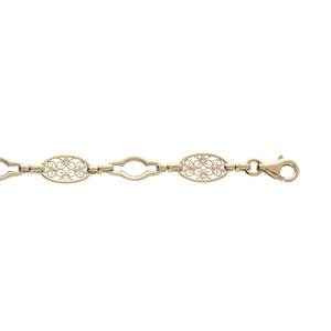 Bracelet en plaqué or chaîne avec filigrane ovale et maillons ajourés 16+3cm