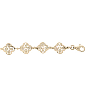 Bracelet en plaqué or maille en filigrane fleur 16+3cm