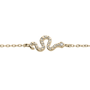 Bracelet en plaqué or chaîne avec serpent et oxydes blancs sertis 16+3cm