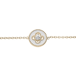 Bracelet en plaqué or chaîne avec pastille blanche motif croix et oxydes blancs sertis 16+2cm