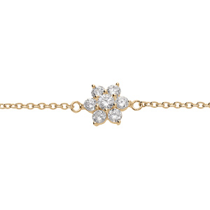 Bracelet en plaqué or chaîne avec marguerite oxydes blancs sertis 16+2.5cm