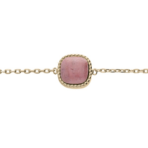 Bracelet en plaqué or chaîne avec carré Rhodonite véritable 18cm réglable 16