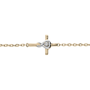 Bracelet en plaqué or chaîne avec croix oxyde blanc serti 18+3cm