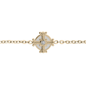 Bracelet en plaqué or chaîne avec rond blanc,croix et oxyde blanc serti 16+3cm
